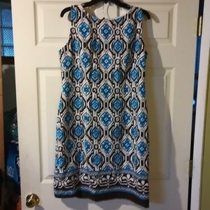 MOVING SALE! Blue Brown flattering pattern dress